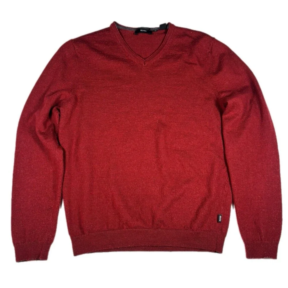 Hugo Boss merino wool V-neck sweater Men Size Large